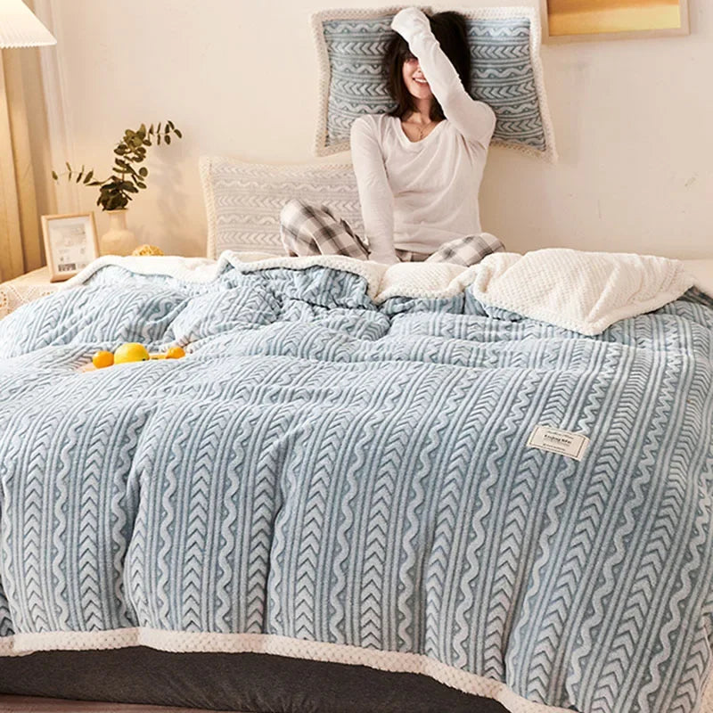 بطانية DecorBites™ من الفلانيل الصوفي المرجاني: لحاف صغير مريح بمقاس فردي/كوين - دفء المكتب/السكن الجامعي في الشتاء