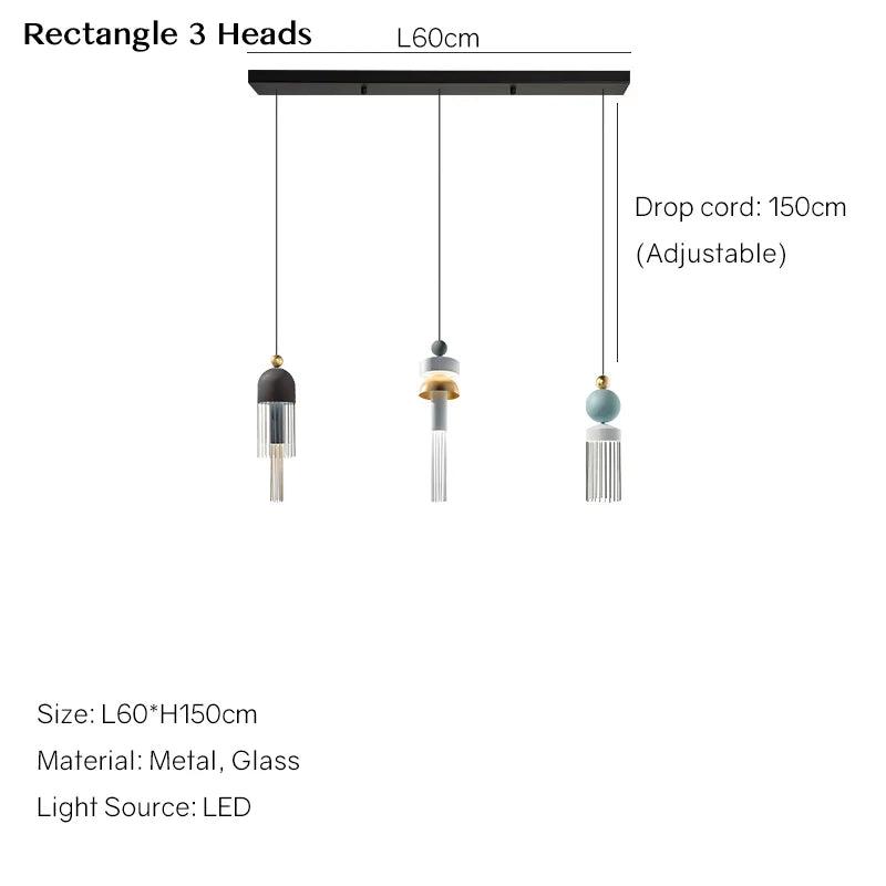 DecorBites™ Children's Room Glass Pendant Light Bedrooms Bedside Chandelier Metal Dining Table Lamp