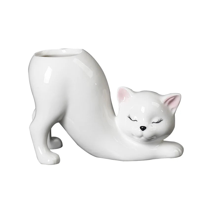 DecorBites™ Cat Tail Succulent Planting Porcelain Vase - Cute Cartoon Cat Flowerpot