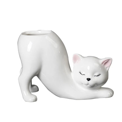 DecorBites™ Cat Tail Succulent Planting Porcelain Vase - Cute Cartoon Cat Flowerpot