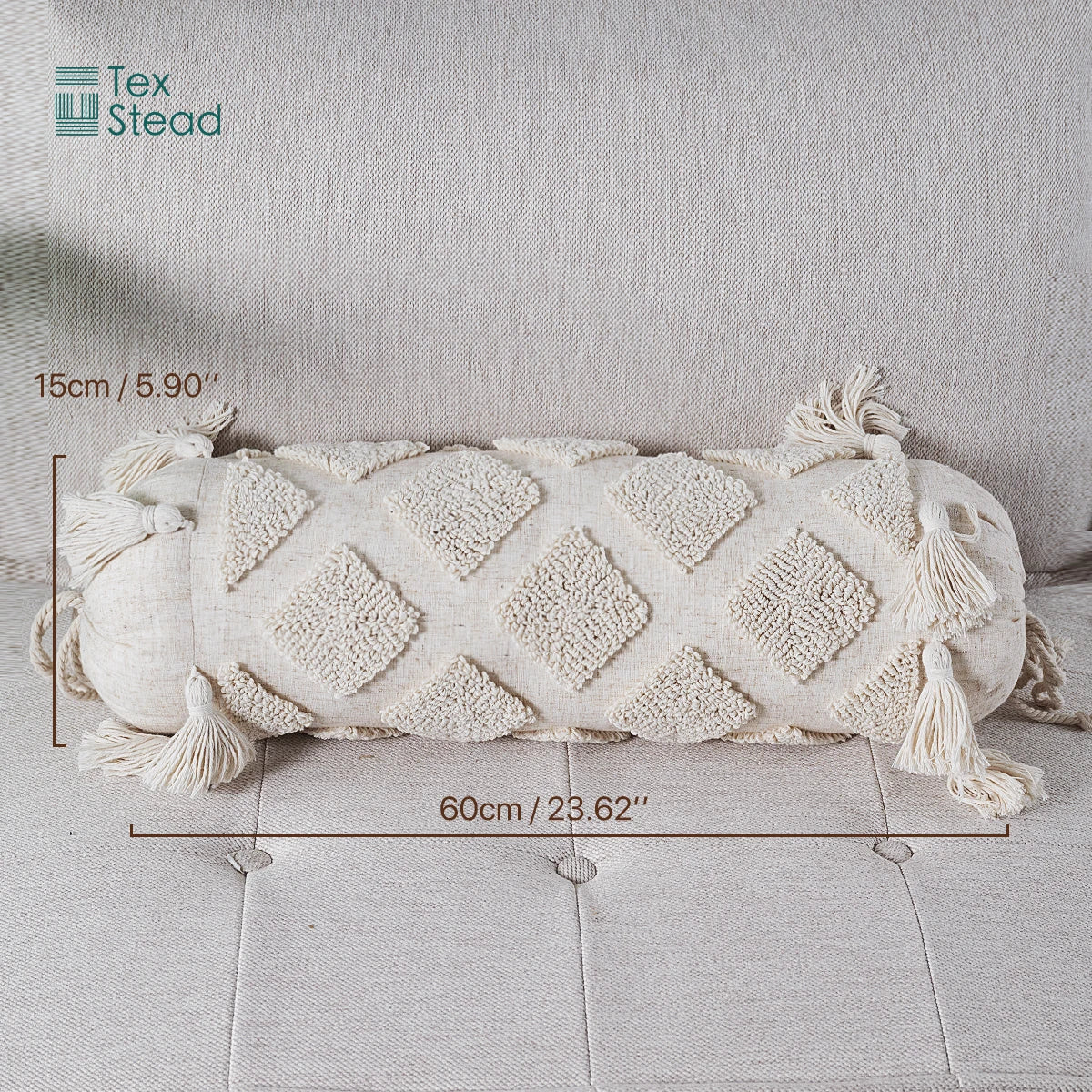 Cojín lumbar decorativo DecorBites™ Boho con borlas y mechones