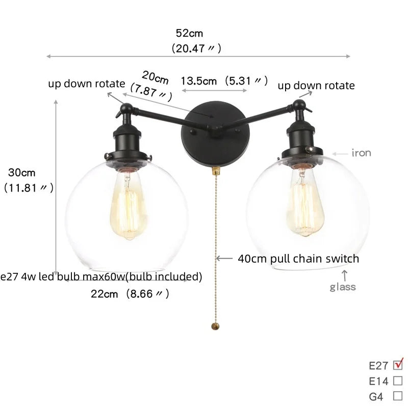 DecorBites™ Black LED Wall Sconce 2-Head Lamp for Bedroom Bathroom Mirror