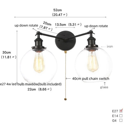 DecorBites™ Black LED Wall Sconce 2-Head Lamp for Bedroom Bathroom Mirror