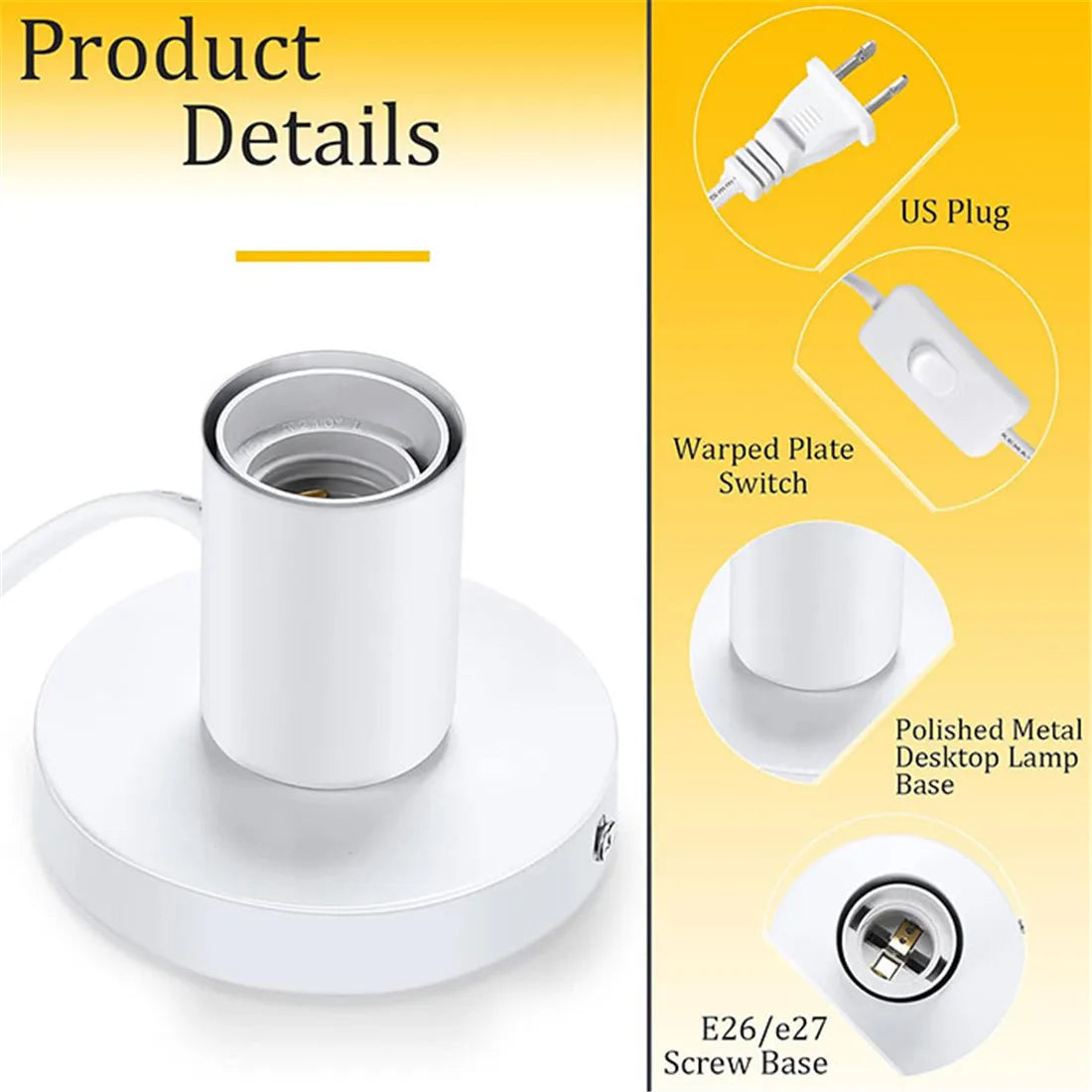 DecorBites™ Industrial White Table Lamp Base with Small Polished Metal Sockets and E26 Holder