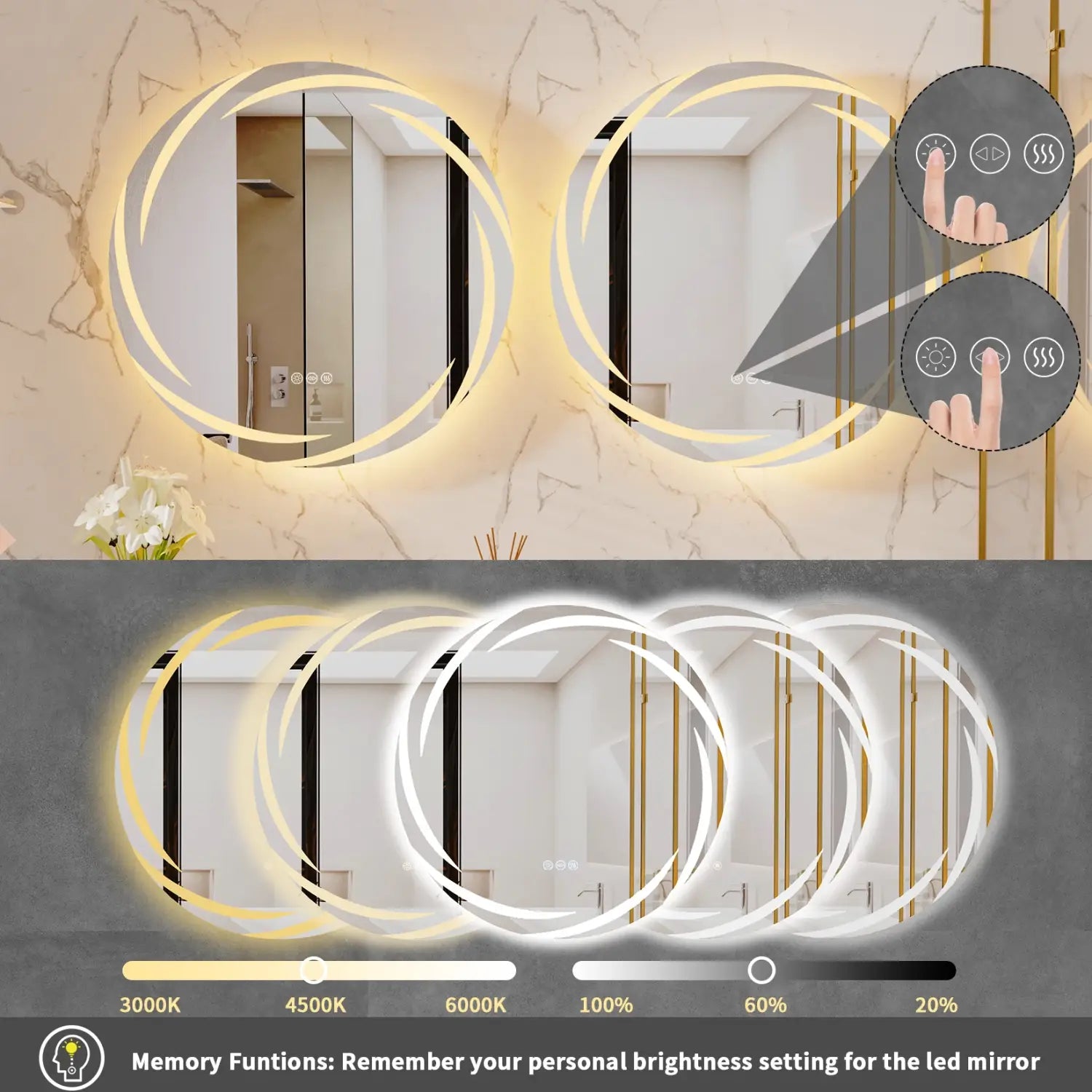 DecorBites™ LED Backlit Round Bathroom Vanity Mirror