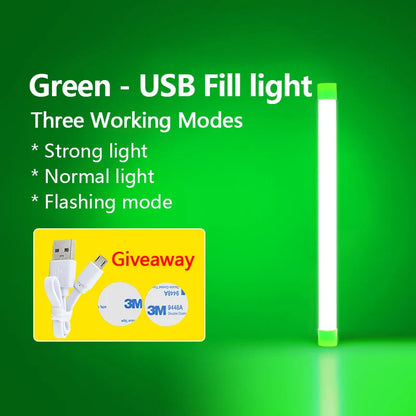 Lámpara de relleno LED DecorBites™: Lámpara recargable y colorida para selfies, ideal para fotografía y vídeos.