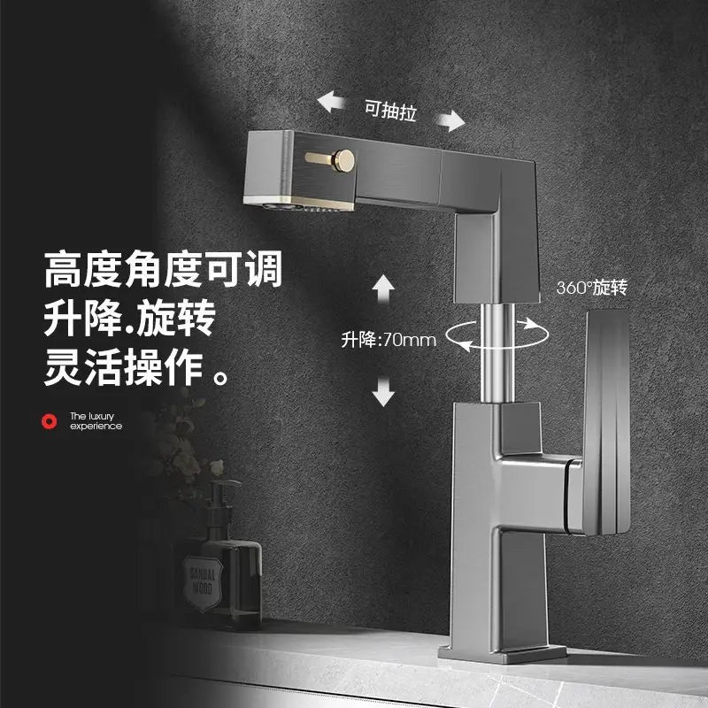 DecorBites™ LED Basin Faucet Pull Out Mixer Tap Hot Cold Water Bathroom Sink Vanity