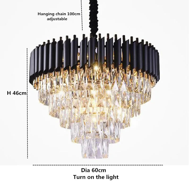 DecorBites™ Gold Black Crystal Chandeliers LED Ceiling Light for Luxe Living & Hospitality
