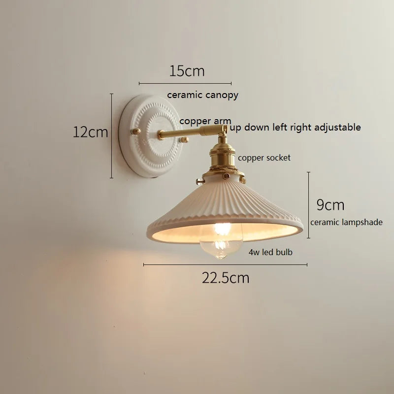 DecorBites™ LED Ceramic Wall Lamp with Copper Arm for Bedroom Bathroom Mirror