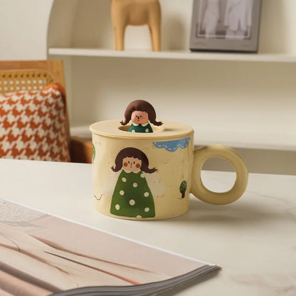 Taza de café de cerámica creativa DecorBites™ con tapa para parejas