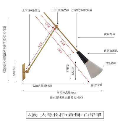 DecorBites™ Athena Black/Gold Lustre LED Swing Arm Wall Lamp - E27 Kitchen Island Sofas Cafe