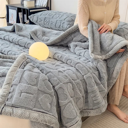 Manta de siesta DecorBites™ Cozy Jacquard Taffeta &amp; Flanel - Edredón cálido y grueso para dormitorio