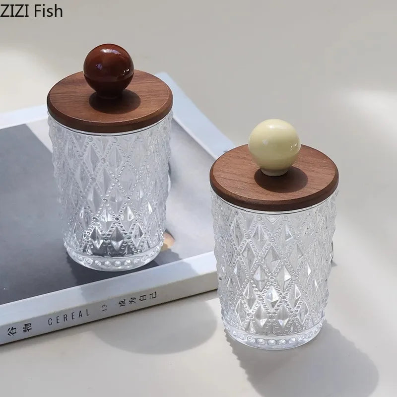 Decorbites™ Bunte Keramik-Kugeln-Glasdose mit Walnussholzdeckel für die Aufbewahrung von Ohrringen & Schmuck
