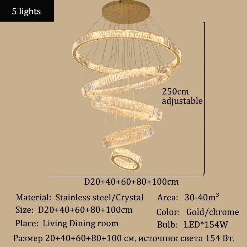 Gold Crystal Ring Pendant Light Silver Option