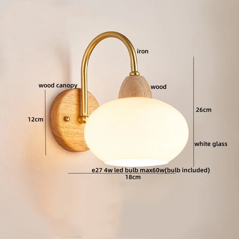 DecorBites™ Glass Wood LED Wall Lights Decor for Bedroom Living Room Coffee Mirror Bedside Lamp