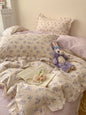 Decobites Floral Lace Ruffles Girl Bedding Set with Quilt/Duvet Cover, Sheet & Pillowcases