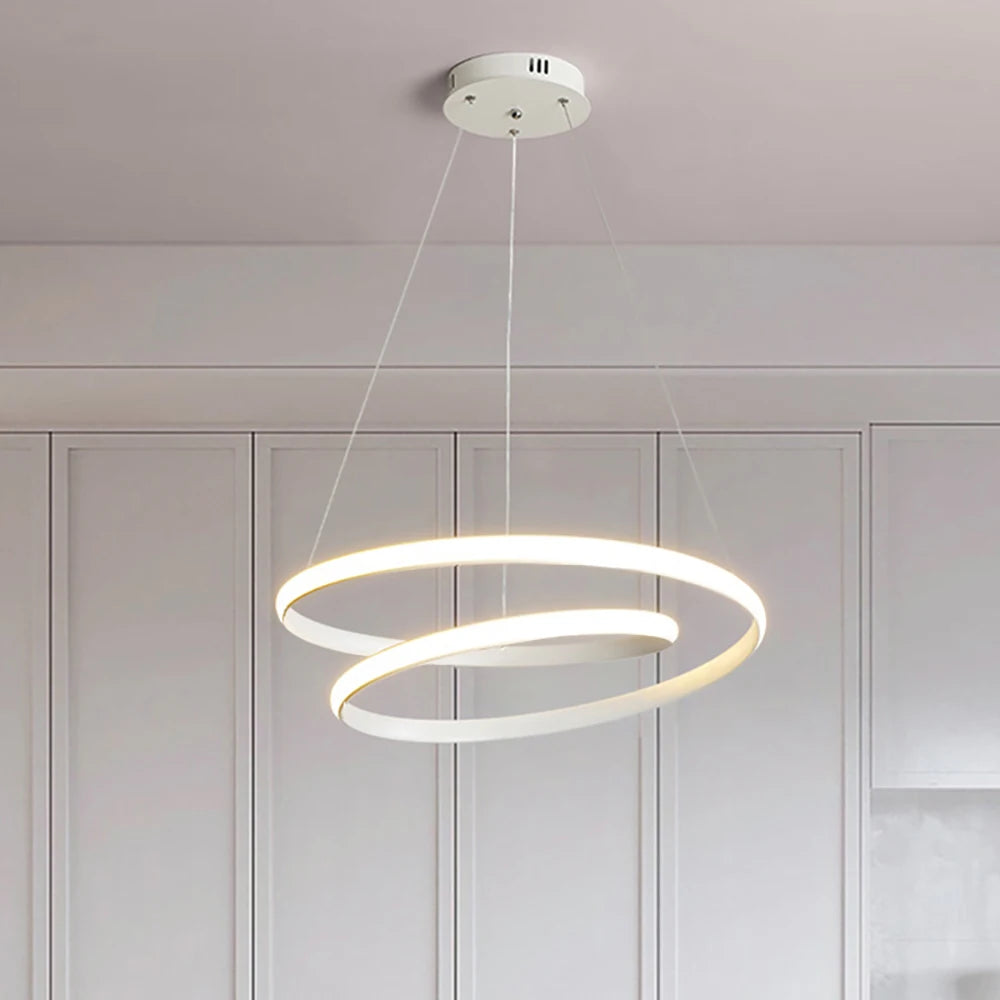 Lámpara Colgante LED Nórdica Diseño Minimalista de Doble Anillo Colores Negro y Blanco Luz Principal para Sala de Estar Dormitorio Comedor Villa
