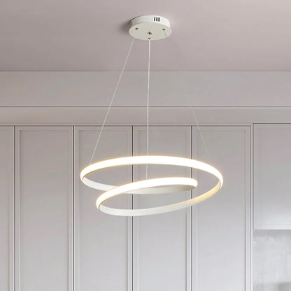 Lámpara Colgante LED Nórdica Diseño Minimalista de Doble Anillo Colores Negro y Blanco Luz Principal para Sala de Estar Dormitorio Comedor Villa