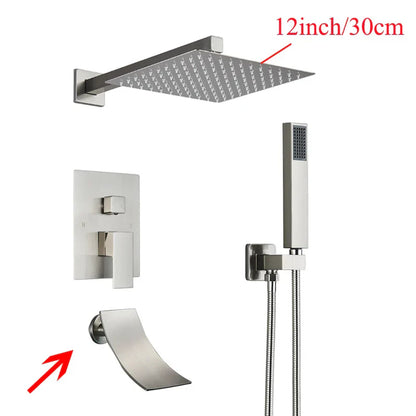 Sistema de ducha mural DecorBites™ negro con teleducha - Grifo de agua de lluvia de 12/16 pulgadas