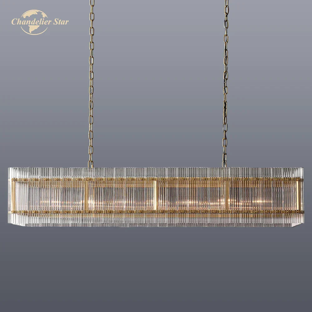 DecorBites™ LED San Marco Glass Chandelier: Modern Rectangular Lighting for Dining, Kitchen, Living Room