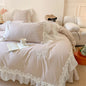 Decobites Pink Lace Butterfly Embroidery Bedding Set 4Pcs, Princess Wedding Theme