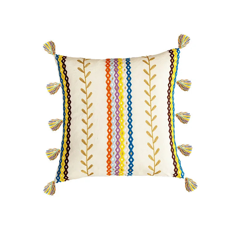 DecorBites™ Bohemian Cotton Embroidery Cushion Cover with Tassel for Home Decoration