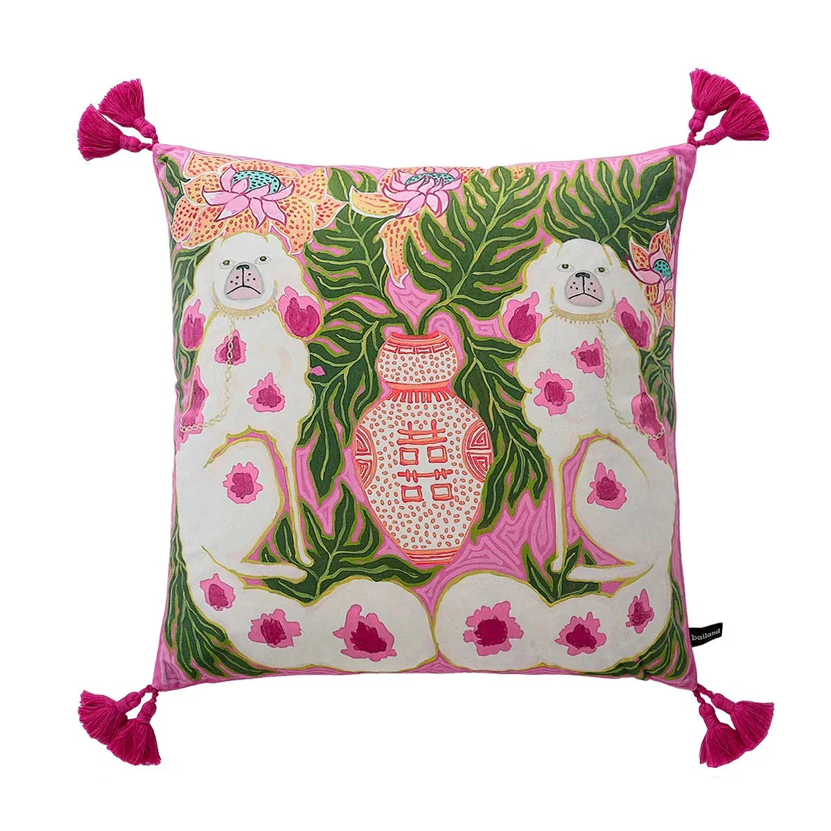 DecorBites™ Chinoiserie Zebra & Peonies Cushion Cover with Tassels