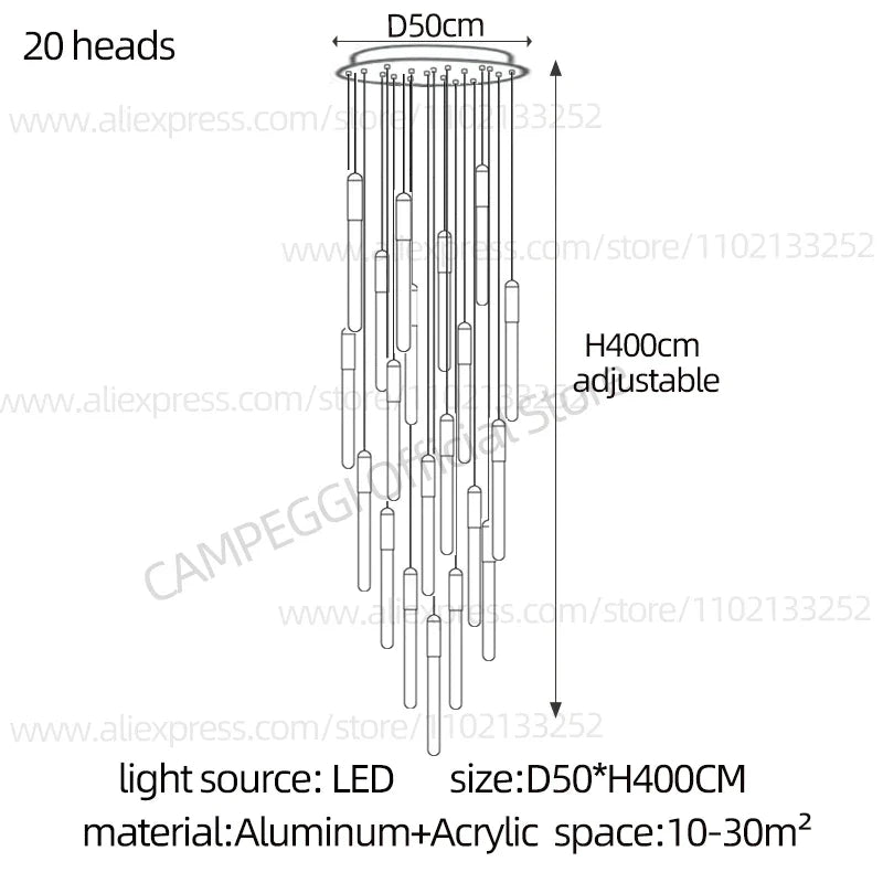 DecorBites™ LED Nordic Cylinder Chandelier: Modern Indoor Lighting for Staircase & Decoration