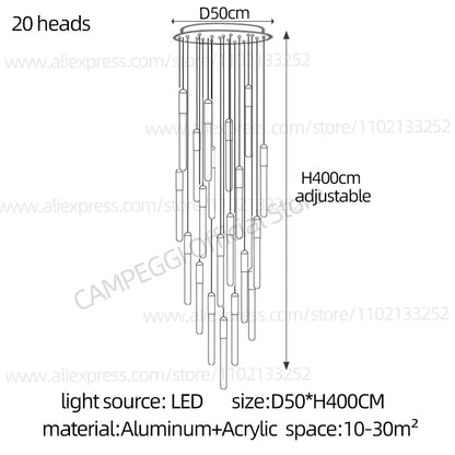 DecorBites™ LED Nordic Cylinder Chandelier: Modern Indoor Lighting for Staircase & Decoration