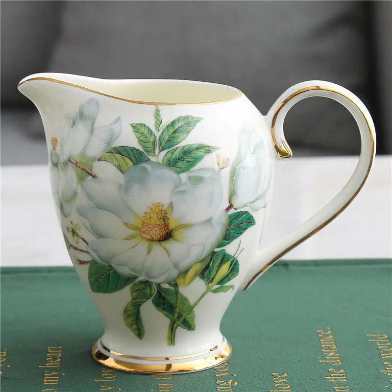 DecorBites™ Green Flowers Ceramic Cup & Saucer Set for Coffee, Tea, Juice, and More