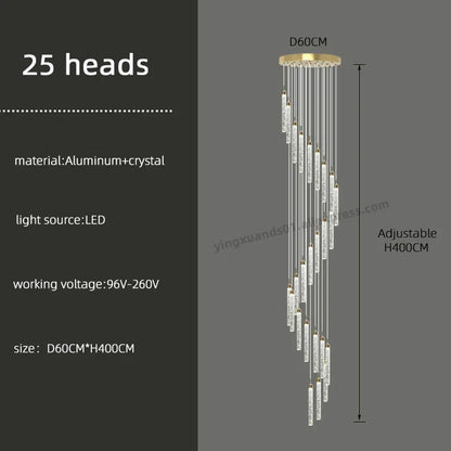 Lámpara de araña de cristal LED dorado DecorBites™ para escalera de sala de estar