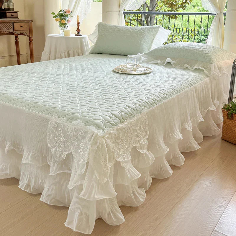 DecorBites™ Lace Ruffles Quilted Cooling Bed Skirt Set