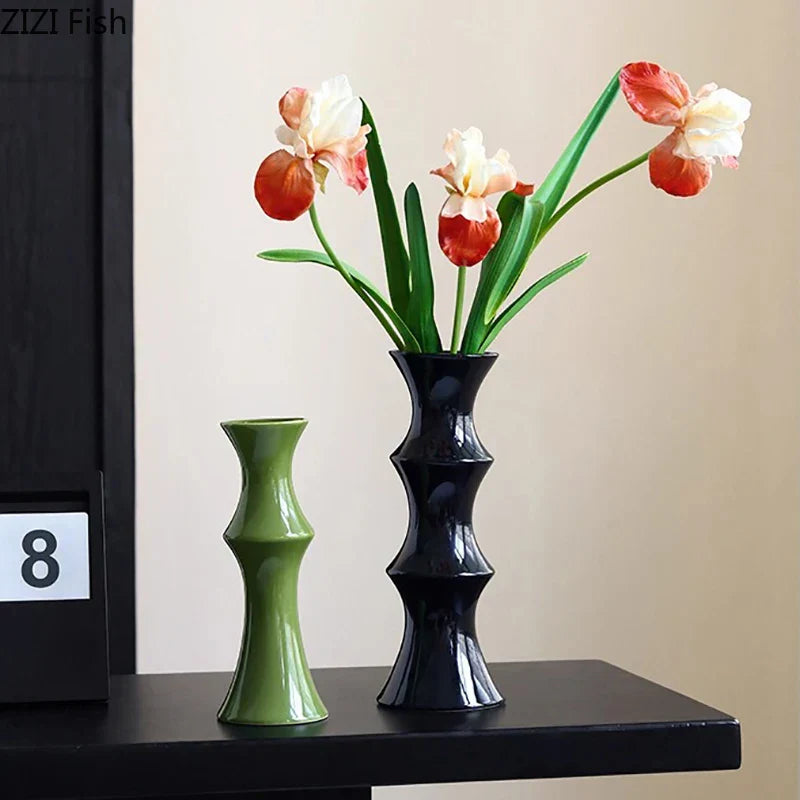 DecorBites™ Bamboo Ceramic Vase for Stylish Room Decor and Flower Arrangement