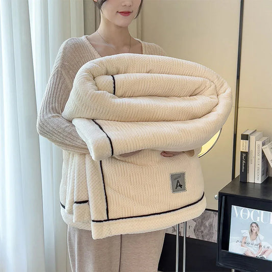 Manta de felpa jacquard acogedora DecorBites™ - Forro polar coral suave - Para todas las estaciones - Rayas lisas europeas