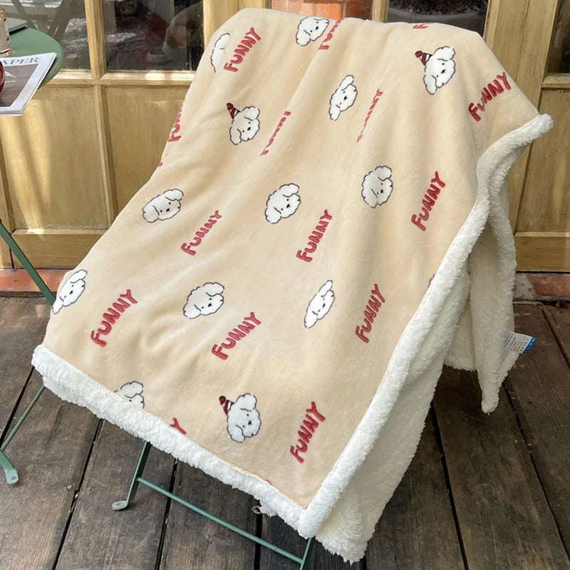 DecorBites™ Lamb Nap Cartoon Coral Velvet Blanket: Super Soft, Thick, and Cute for Winter
