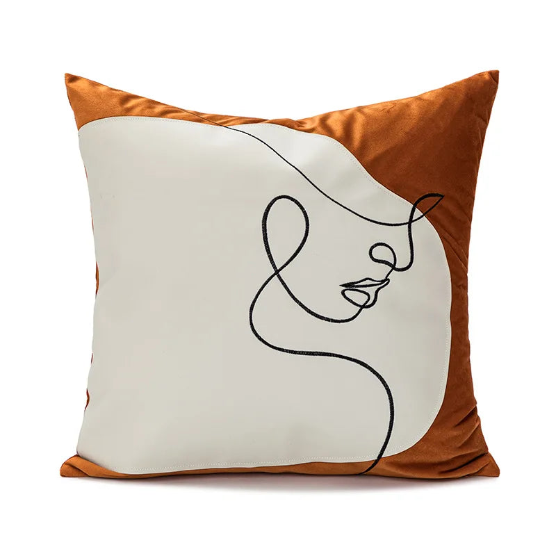 DecorBites™ Abstract Plush Burnt Orange Embroidered Pillow Cover 45x45cm Ivory Decoration