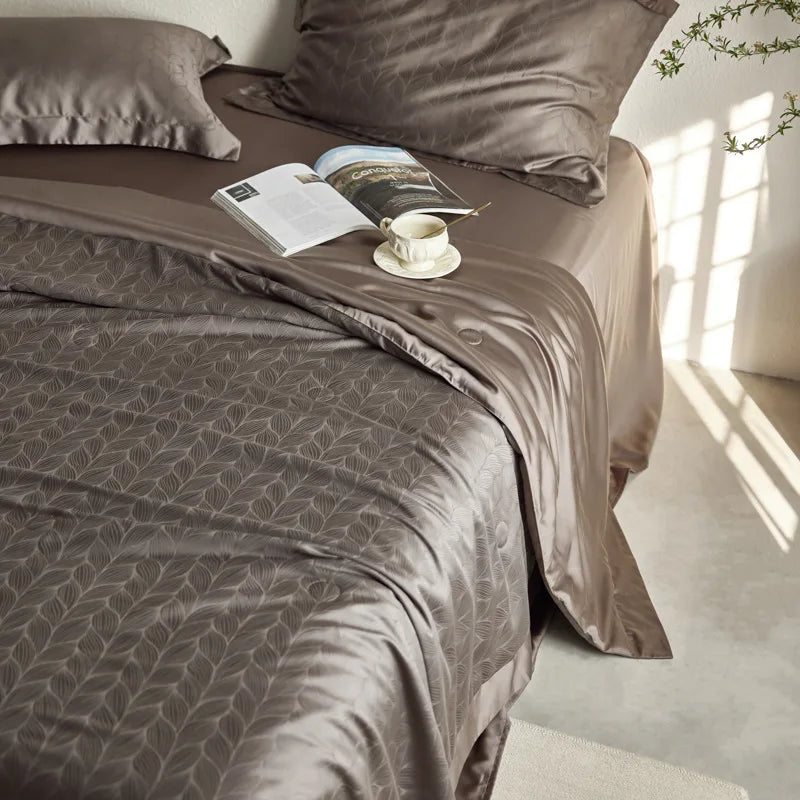 DecorBites™ Light Luxury Jacquard Quilt Set with Sheets & Pillowcases - Ice Silk, Washable & Cooling