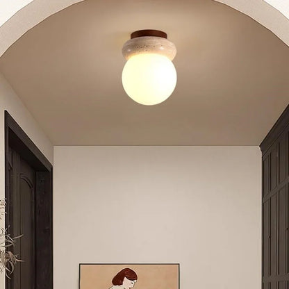 DecorBites™ LED Ceiling Light with Wood Base and White Glass Shade
