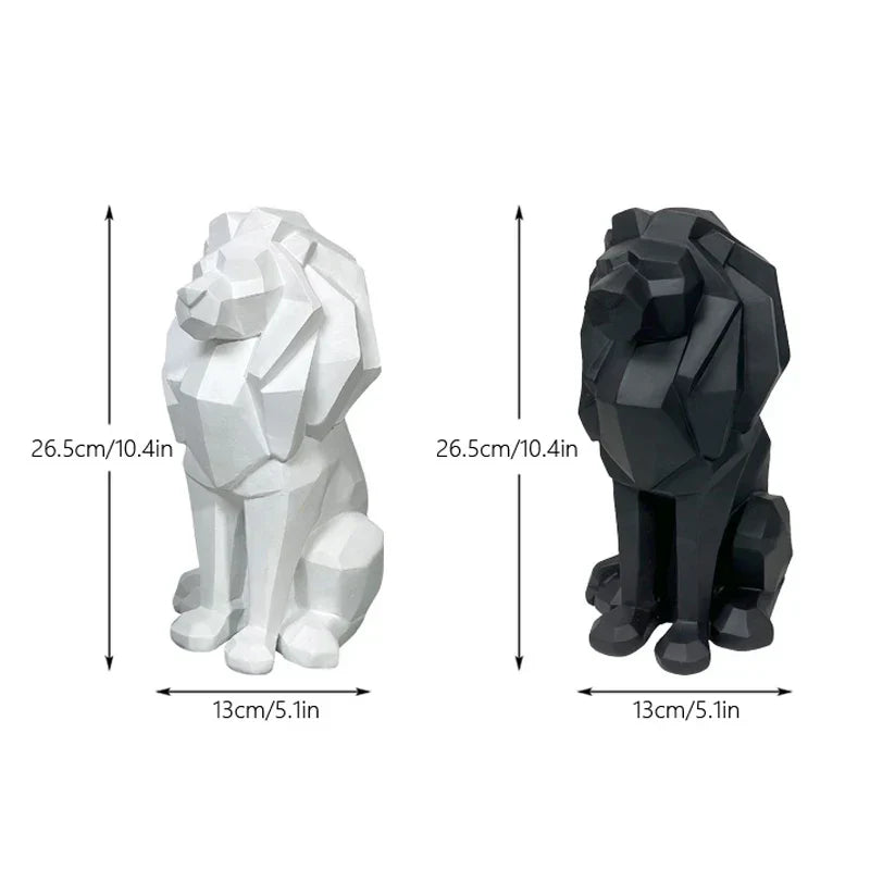 DecorBites™ Lion Resin Art Statue: Morden Geometry Figurine for Home Office Decoration