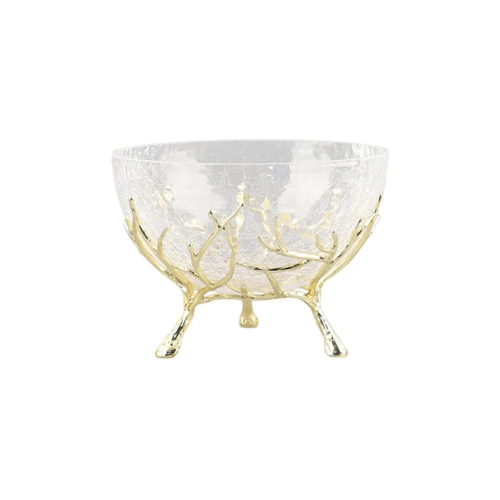 DecorBites™ Golden Branch Glass Fruit Plate: Stylish Home Storage Container & Decor Accessory