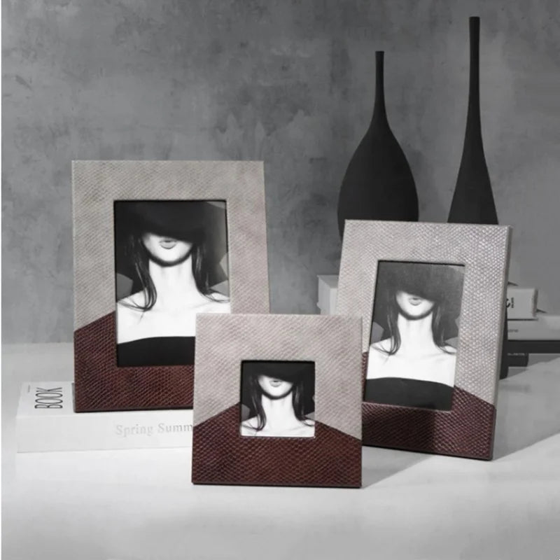 DecorBites™ Leather Splice Desktop Photo Frame - Home Decor & Display Accessory