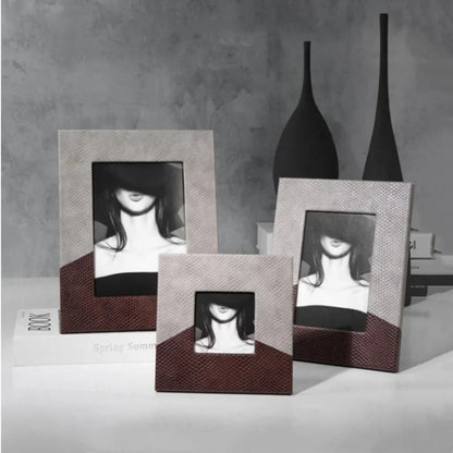 DecorBites™ Leather Splice Desktop Photo Frame - Home Decor & Display Accessory