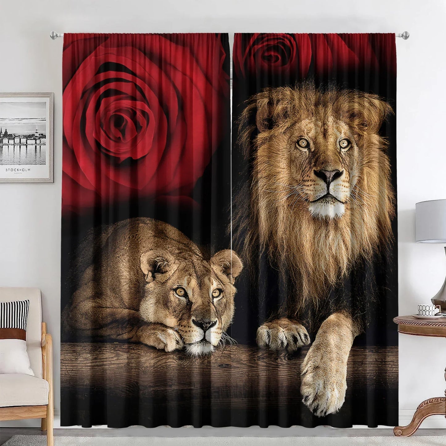 Decobites Animal Avatars Printed 2PC Curtains: Lions, Tigers, Leopards for Kitchen, Cafe, Living Room