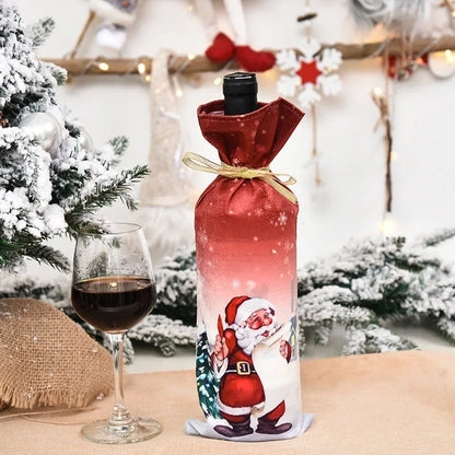 Creative Christmas Wine Bottle Set Golden Velvet Dress Wine Bottle Covers Sleeve Santa Snowman Xmas New Year Dinner Table Decor