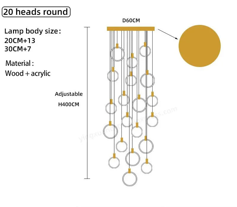 DecorBites™ LED Wooden Staircase Chandelier Ceiling Lights - Modern Hanging Pendant Lamps