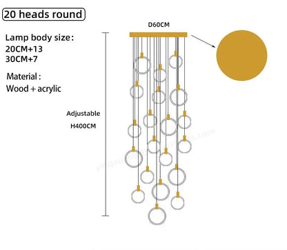 DecorBites™ LED Wooden Staircase Chandelier Ceiling Lights - Modern Hanging Pendant Lamps