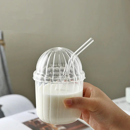 DecorBites™ Clear Glass Bobo Cup Set with Glass Straw and Cover