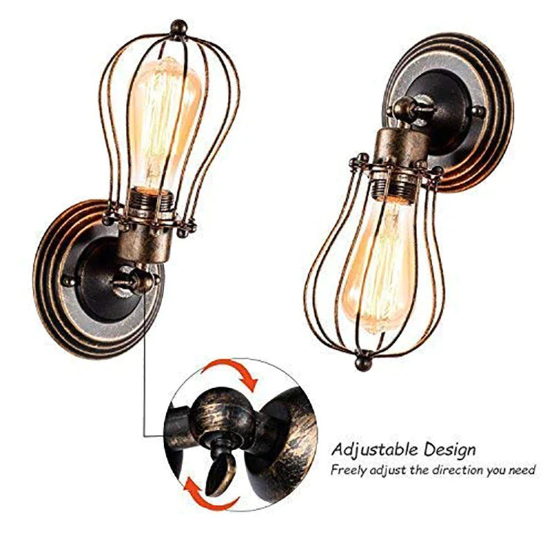 Decorbites™ Industrieller Käfig-Wandleuchter, Vintage verstellbares Licht für Flur, Restaurant, Schlafzimmer