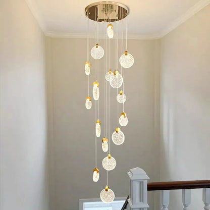 DecorBites™ Crystal Chandelier LED Pendant Light for Modern Duplex Building Staircase