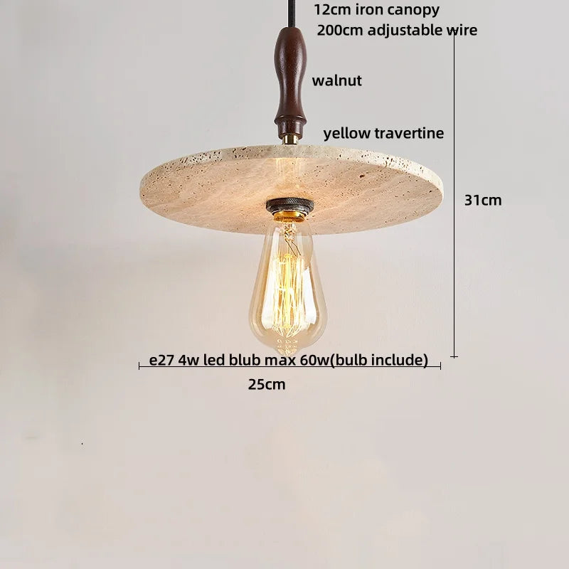 DecorBites™ LED Knob Switch Pendant Lamp Yellow Travertine Copper Wabi Sabi Hanging Lights